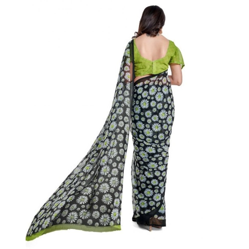 Generic Women's Georgette Saree With Blouse (Green, 5-6mtrs)