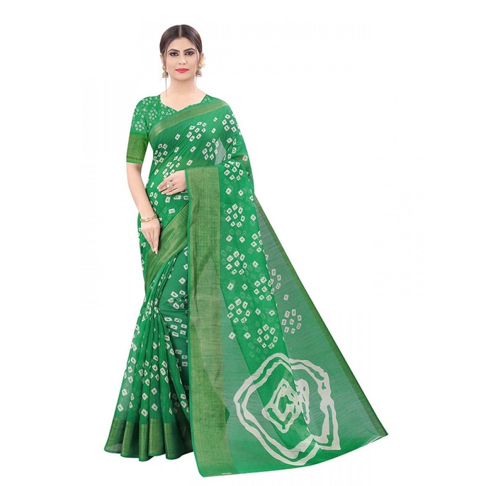 Generic Women's Cotton Silk Saree With Blouse (Light Green, 5-6mtrs)