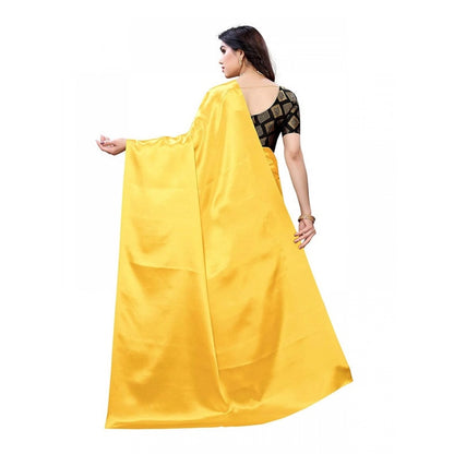 Generic Women's Satin Saree With Blouse (Yellow, 5-6mtrs)