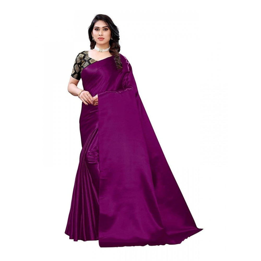 Generic Women's Satin Saree With Blouse (Jamun, 5-6mtrs)