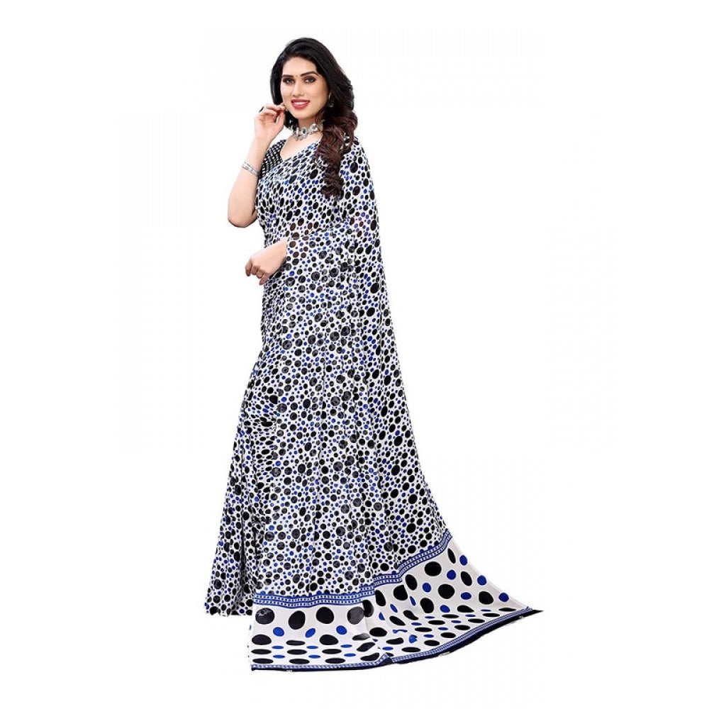 Generic Women's Georgette Saree With Blouse (Blue, 5-6mtrs)