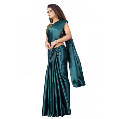 Generic Women's Satin Saree With Blouse (Rama, 5-6mtrs)