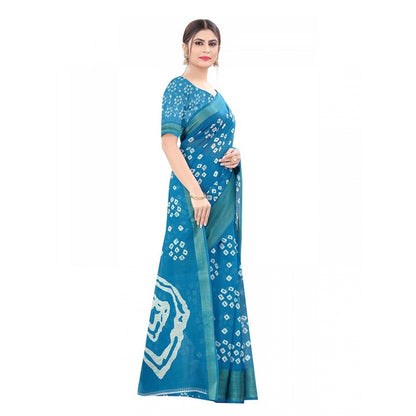 Generic Women's Cotton Silk Saree With Blouse (Sky Blue, 5-6mtrs)