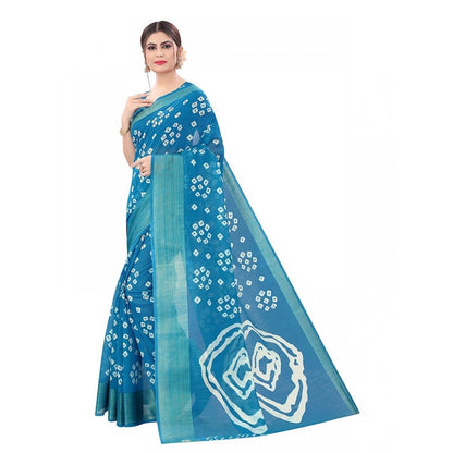 Generic Women's Cotton Silk Saree With Blouse (Sky Blue, 5-6mtrs)