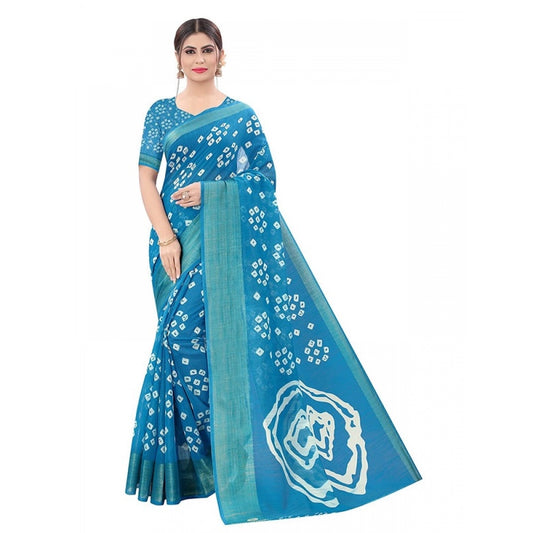 Generic Women's Cotton Silk Saree With Blouse (Sky Blue, 5-6mtrs)