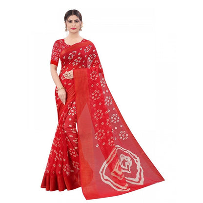 Generic Women's Cotton Silk Saree With Blouse (Red, 5-6mtrs)