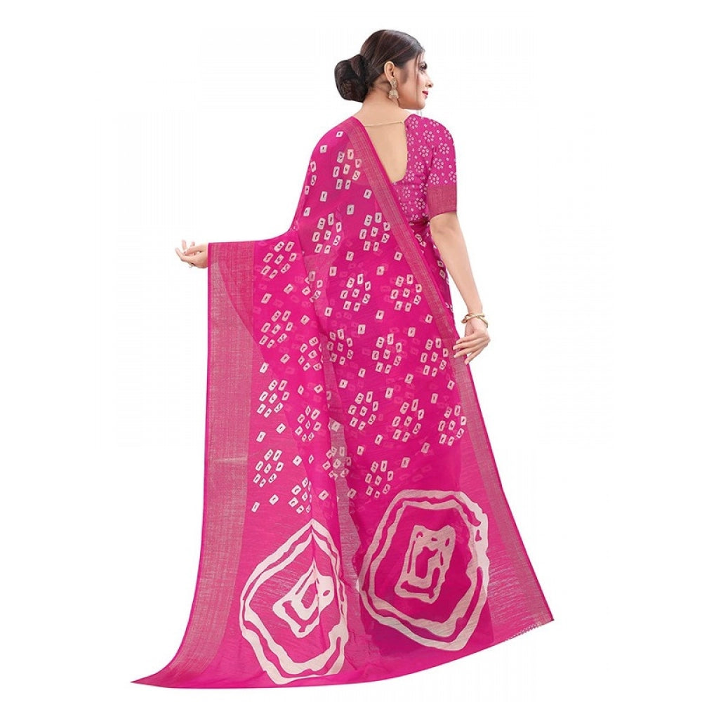 Generic Women's Cotton Silk Saree With Blouse (Pink, 5-6mtrs)