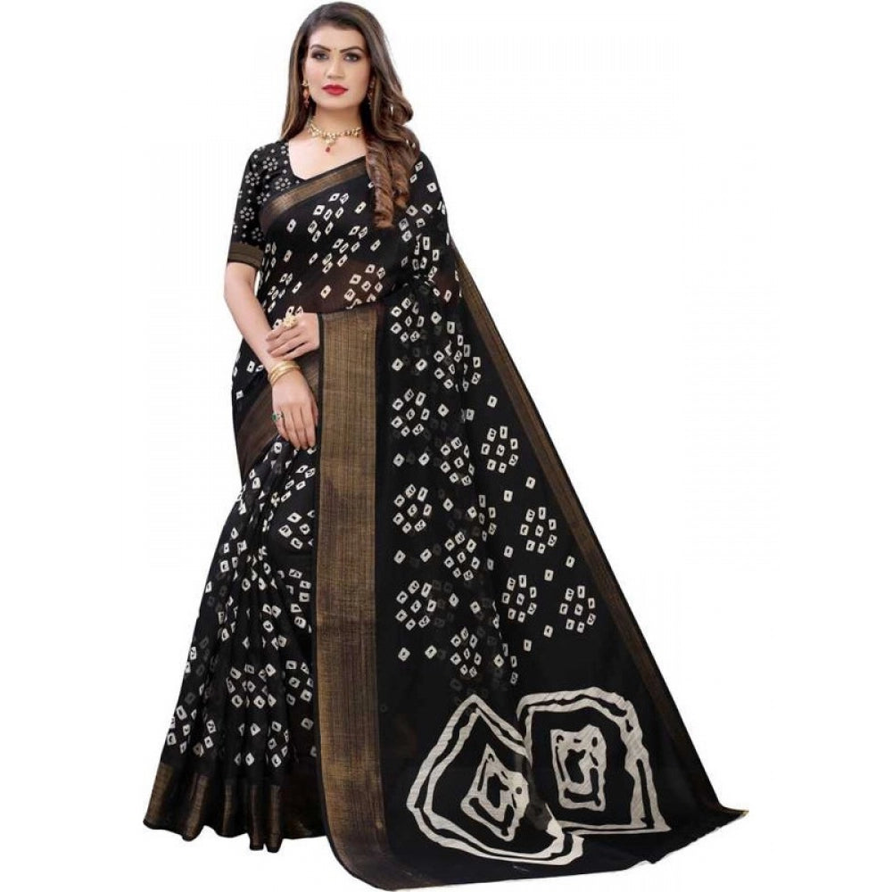 Generic Women's Cotton Silk Saree With Blouse (Black, 5-6mtrs)