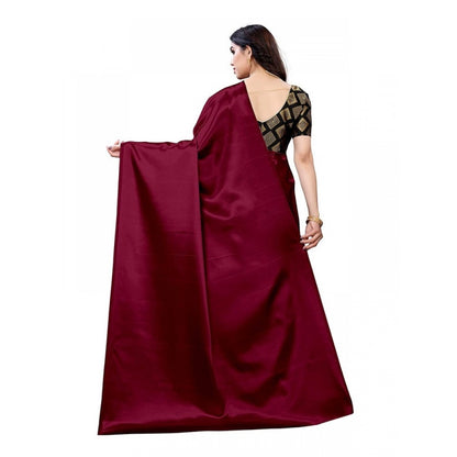 Generic Women's Satin Saree With Blouse (Maroon, 5-6mtrs)