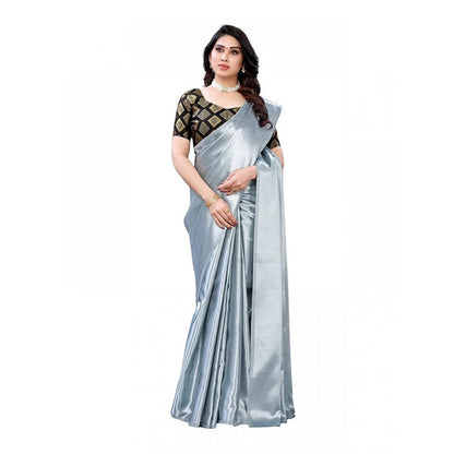 Generic Women's Satin Saree With Blouse (Grey, 5-6mtrs)