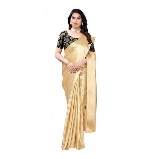 Generic Women's Satin Saree With Blouse (Chiku, 5-6mtrs)