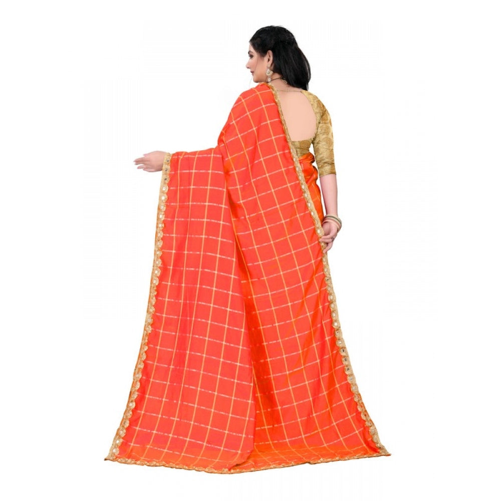 Generic Women's Sana Silk Saree With Blouse (Orange, 5-6mtrs)