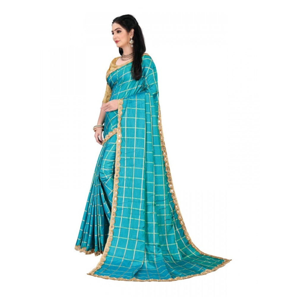 Generic Women's Sana Silk Saree With Blouse (Sky Blue, 5-6mtrs)