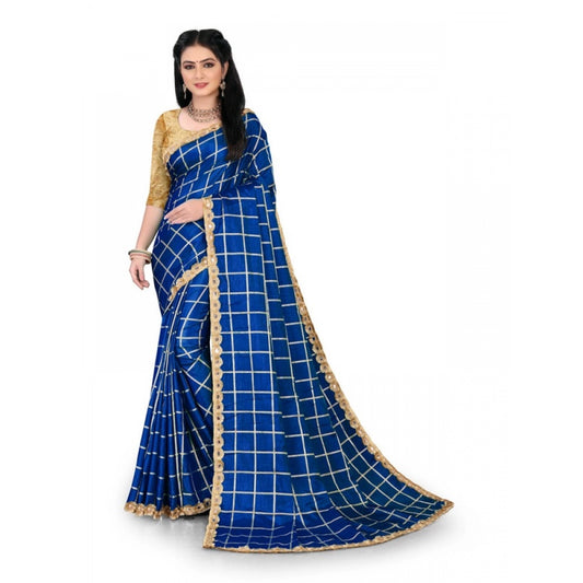 Generic Women's Sana Silk Saree With Blouse (Royal Blue, 5-6mtrs)