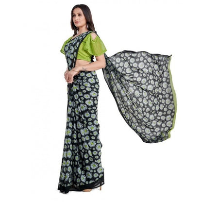 Generic Women's Georgette Saree With Blouse (Green, 5-6mtrs)