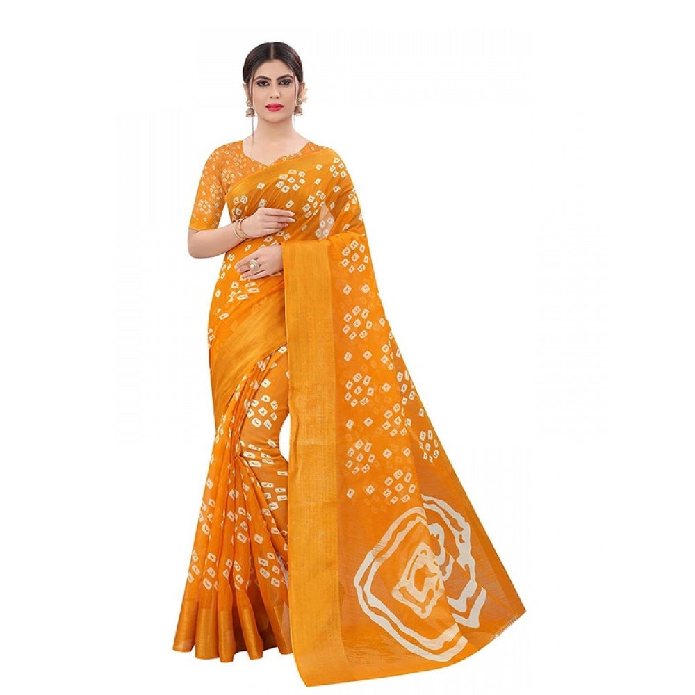 Generic Women's Cotton Silk Saree With Blouse (Yellow, 5-6mtrs)