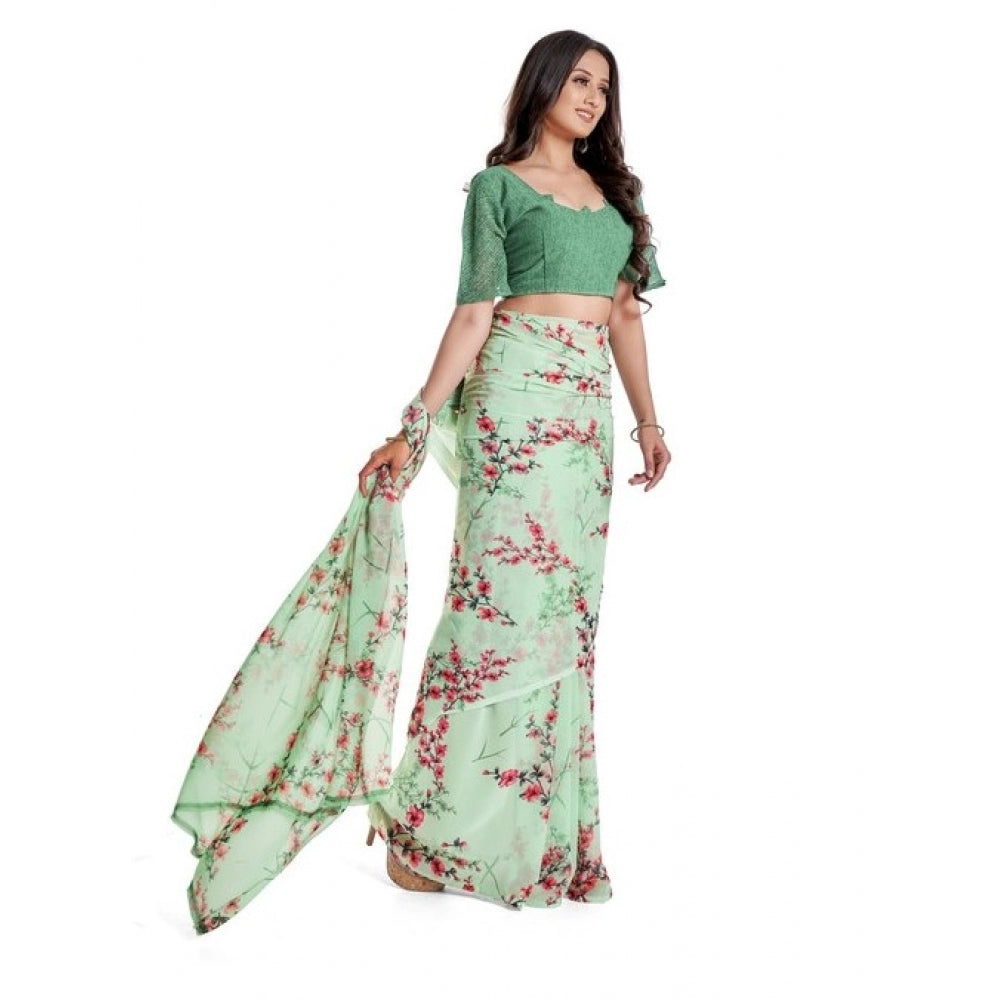 Generic Women's Georgette Saree With Blouse (Light Green, 5-6mtrs)