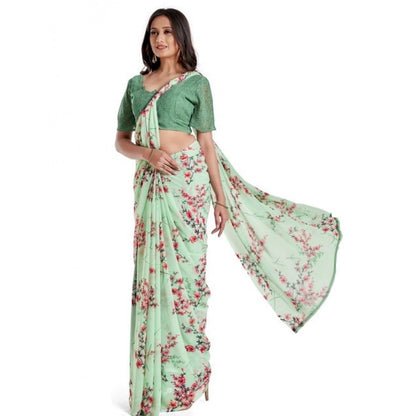 Generic Women's Georgette Saree With Blouse (Light Green, 5-6mtrs)