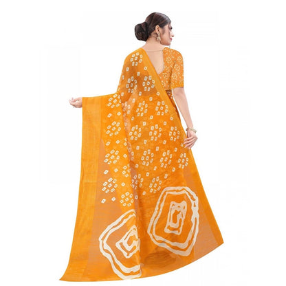 Generic Women's Cotton Silk Saree With Blouse (Yellow, 5-6mtrs)