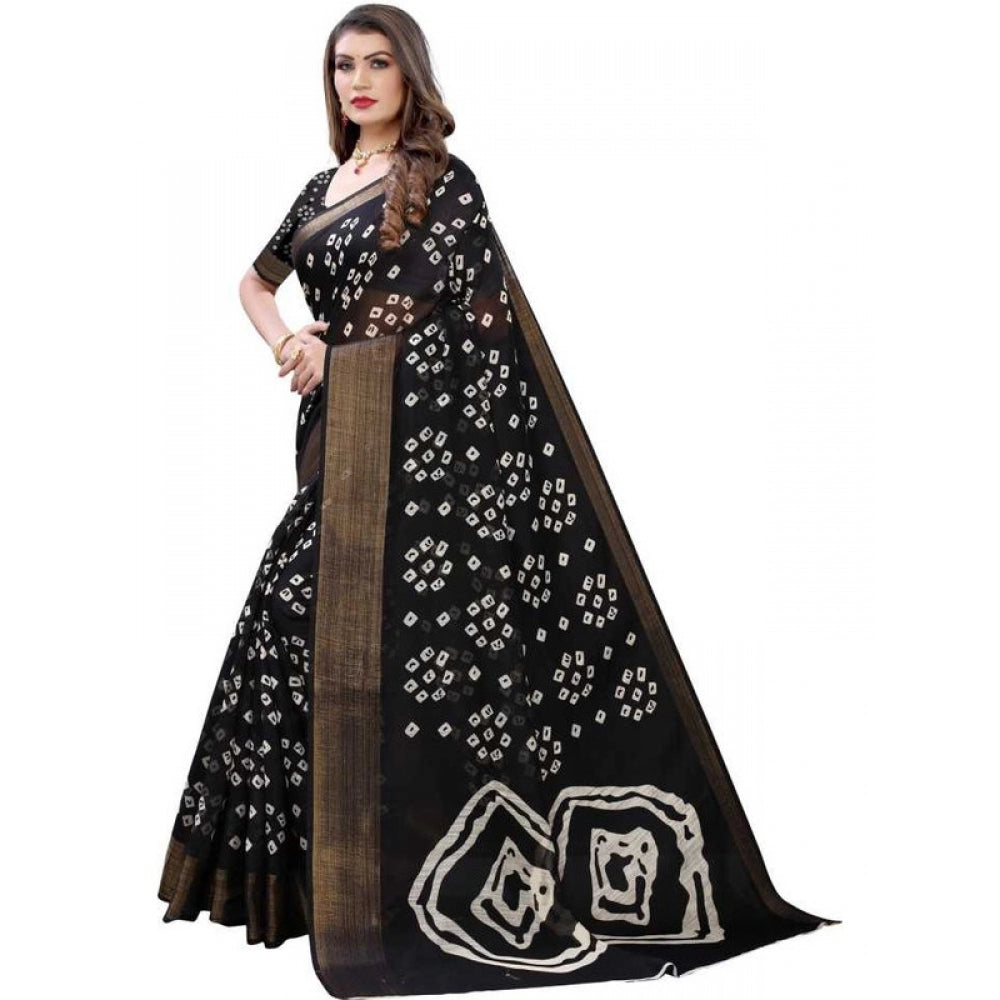 Generic Women's Cotton Silk Saree With Blouse (Black, 5-6mtrs)