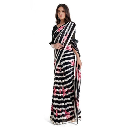 Generic Women's Georgette Saree With Blouse (Pink, 5-6mtrs)