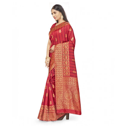 Generic Women's Banarasi Silk Saree With Blouse (Peach, 5-6Mtrs)