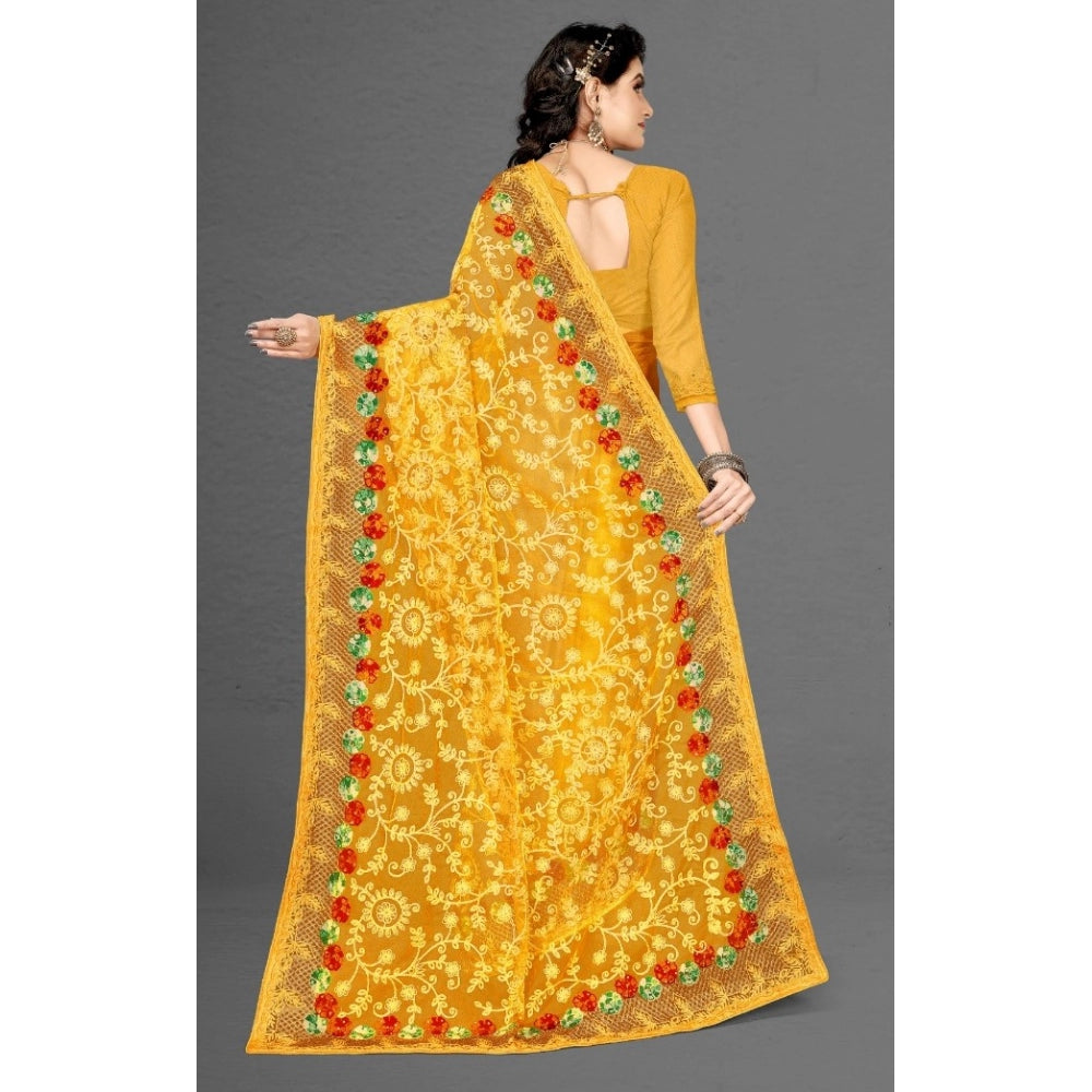 Generic Women's Net Saree With Blouse (Yellow, 5-6Mtrs)