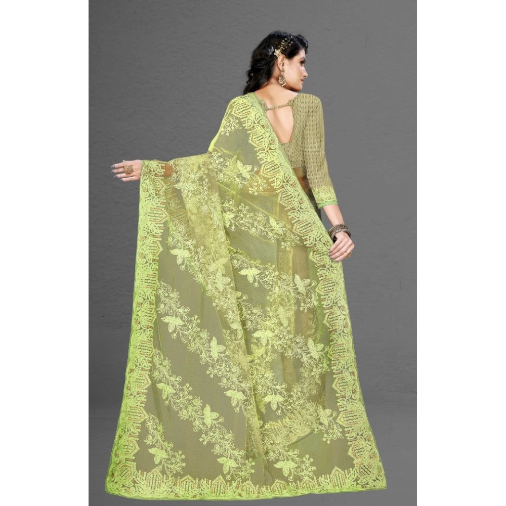 Generic Women's Net Saree With Blouse (Pista Green, 5-6Mtrs)