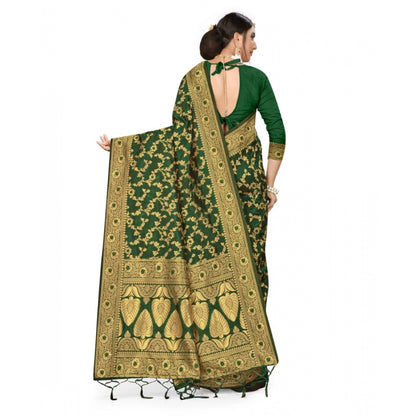 Generic Women's Banarasi Silk Saree With Blouse (Green, 5-6Mtrs)