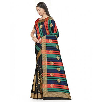 Generic Women's Banarasi Silk Saree With Blouse (Black, 5-6Mtrs)