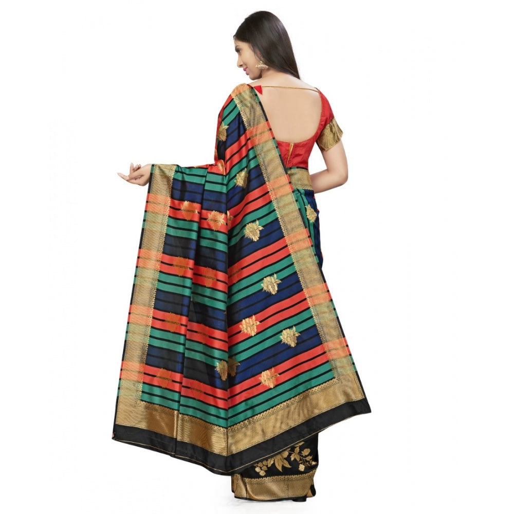 Generic Women's Banarasi Silk Saree With Blouse (Black, 5-6Mtrs)