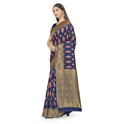 Generic Women's Banarasi Silk Saree With Blouse (Navy Blue, 5-6Mtrs)