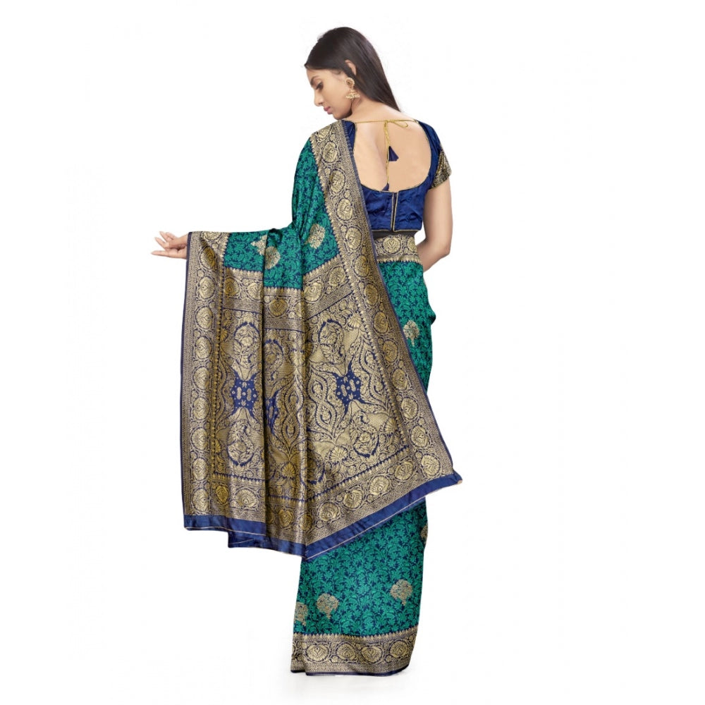 Generic Women's Banarasi Silk Saree With Blouse (Navy Blue, Rama, 5-6Mtrs)