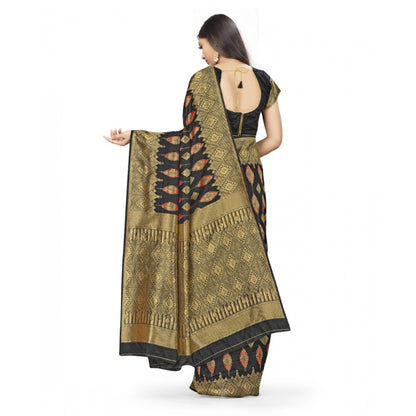 Generic Women's Banarasi Silk Saree With Blouse (Black, 5-6Mtrs)