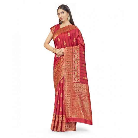 Generic Women's Banarasi Silk Saree With Blouse (Peach, 5-6Mtrs)