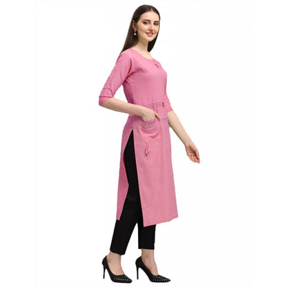 Generic Women's Cotton Straight Kurti (Pink)