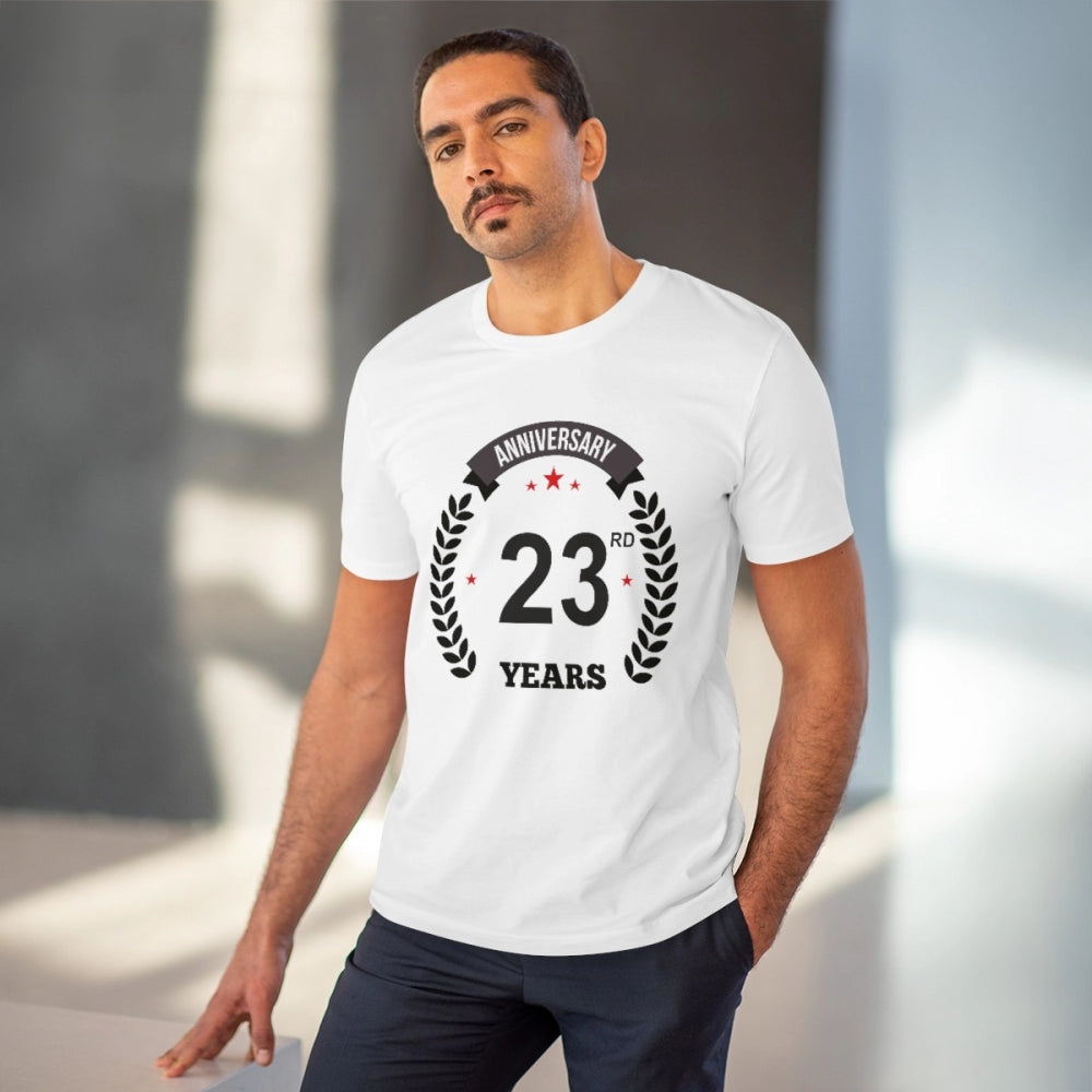 Generic Men's PC Cotton 23rd Anniversary Printed T Shirt (Color: White, Thread Count: 180GSM)