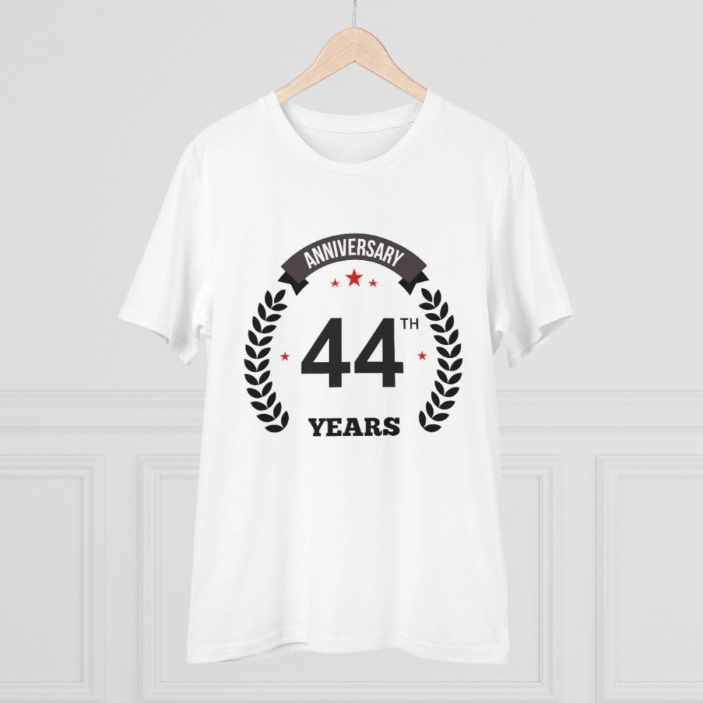 Generic Men's PC Cotton 44th Anniversary Printed T Shirt (Color: White, Thread Count: 180GSM)