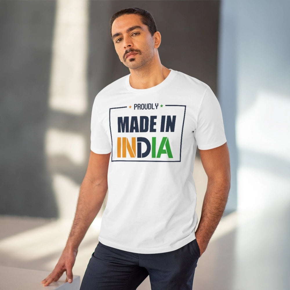 Generic Men's PC Cotton Made In India Printed T Shirt (Color: White, Thread Count: 180GSM)