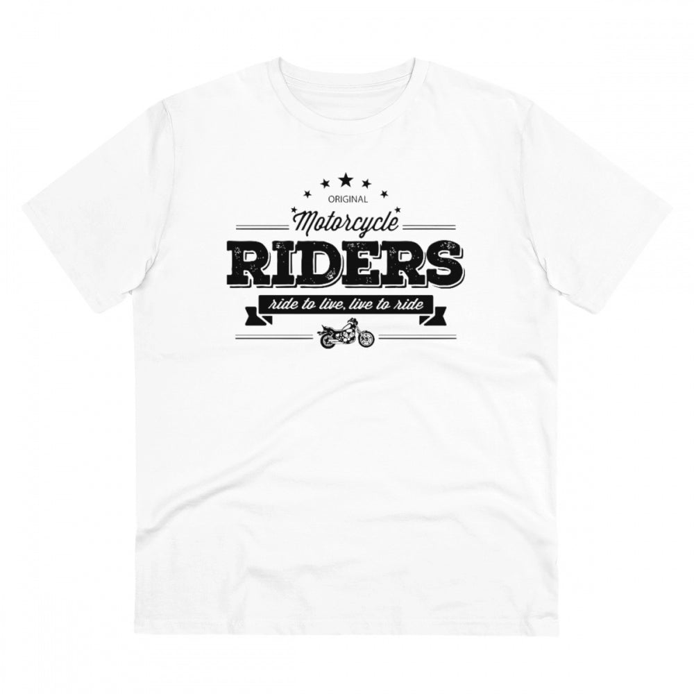 Generic Men's PC Cotton Bike Ride Design Printed T Shirt (Color: White, Thread Count: 180GSM)