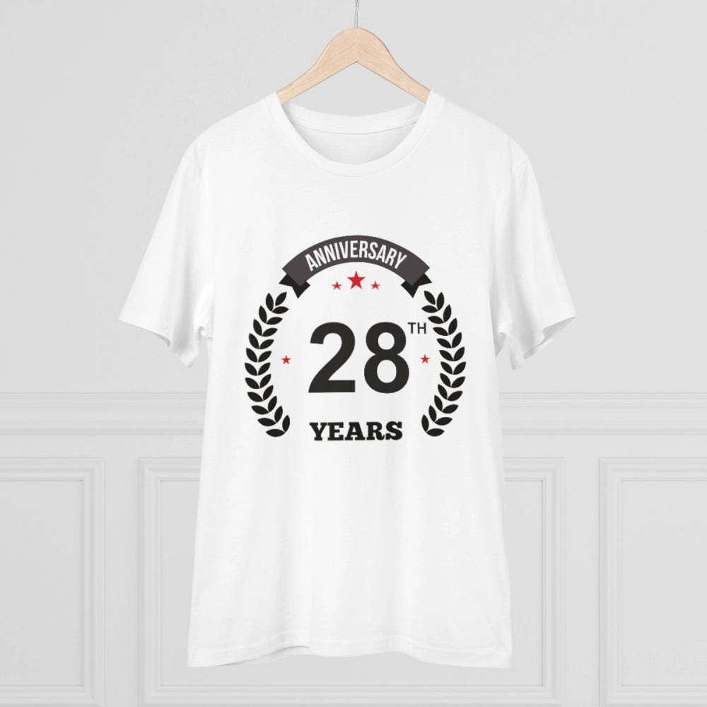 Generic Men's PC Cotton 28th Anniversary Printed T Shirt (Color: White, Thread Count: 180GSM)