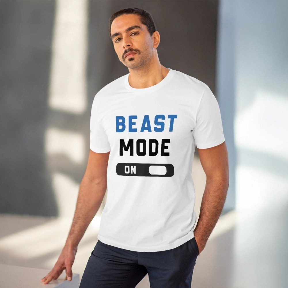 Generic Men's PC Cotton Beast Mode On Printed T Shirt (Color: White, Thread Count: 180GSM)