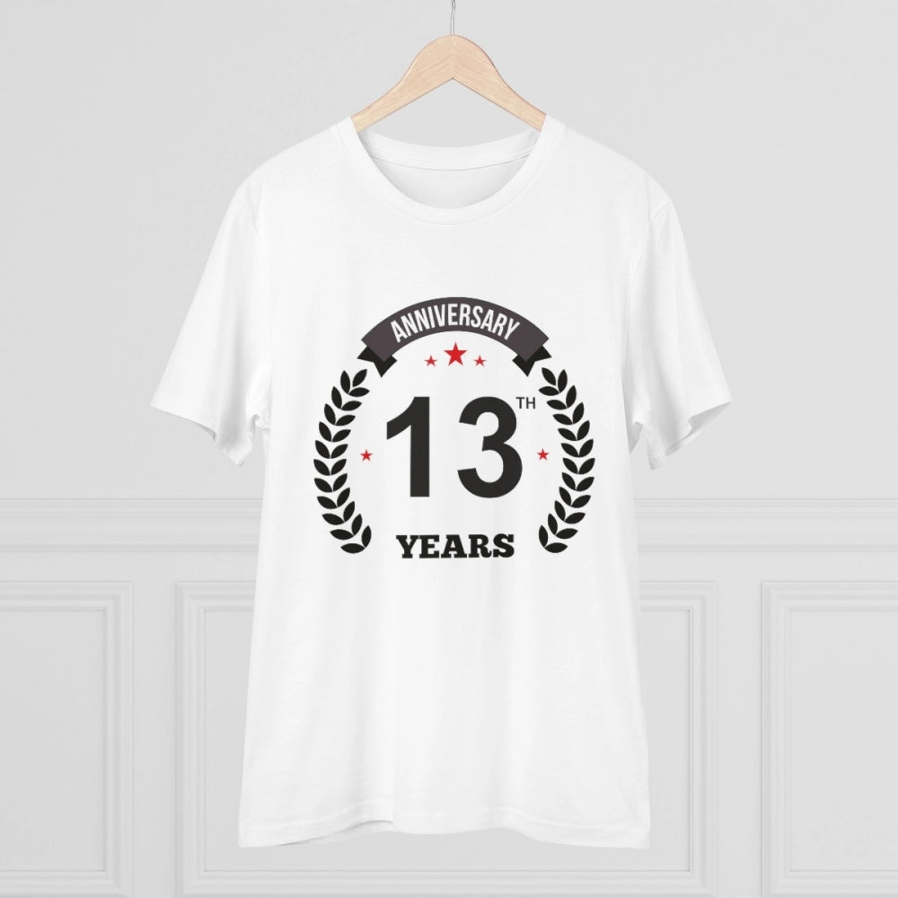 Generic Men's PC Cotton 13th Anniversary Printed T Shirt (Color: White, Thread Count: 180GSM)