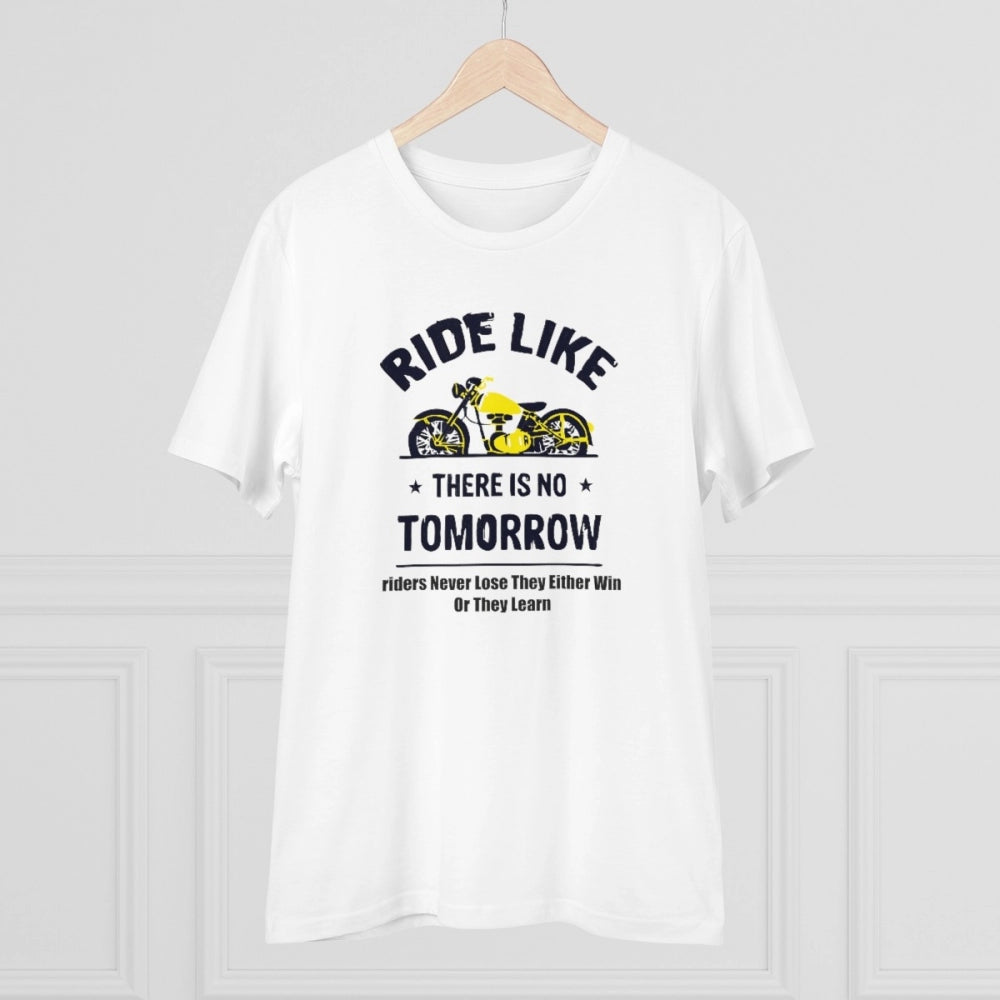 Generic Men's PC Cotton Bike Ride Design Printed T Shirt (Color: White, Thread Count: 180GSM)