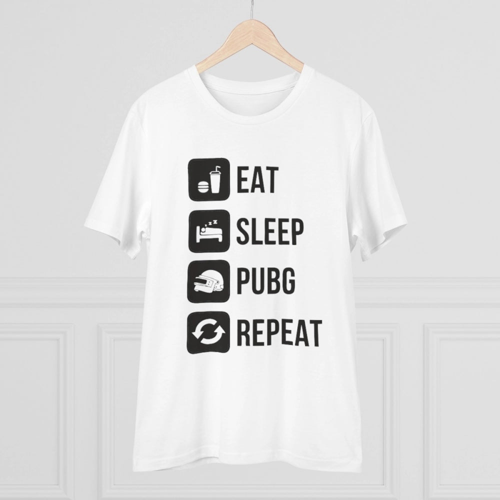 Generic Men's PC Cotton Eat Sleep Pubg Repeat Printed T Shirt (Color: White, Thread Count: 180GSM)