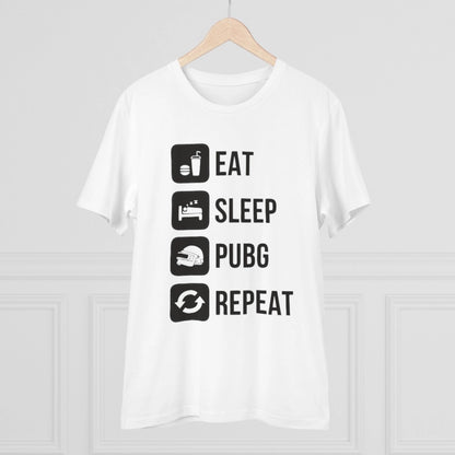 Generic Men's PC Cotton Eat Sleep Pubg Repeat Printed T Shirt (Color: White, Thread Count: 180GSM)