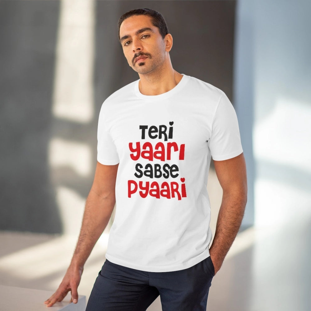 Generic Men's PC Cotton Teri Yaari Sabse Pyaari Printed T Shirt (Color: White, Thread Count: 180GSM)