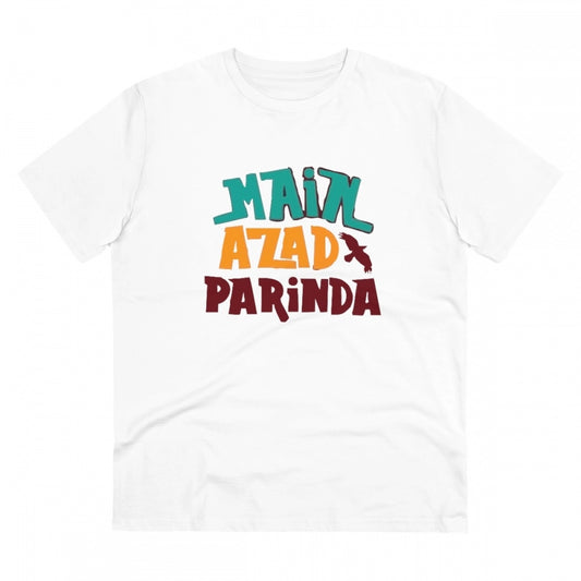 Generic Men's PC Cotton Me Azad Parinda Printed T Shirt (Color: White, Thread Count: 180GSM)