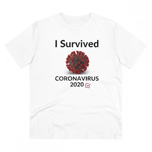 Generic Men's PC Cotton I Survived Corornavirus 2020 Printed T Shirt (Color: White, Thread Count: 180GSM)