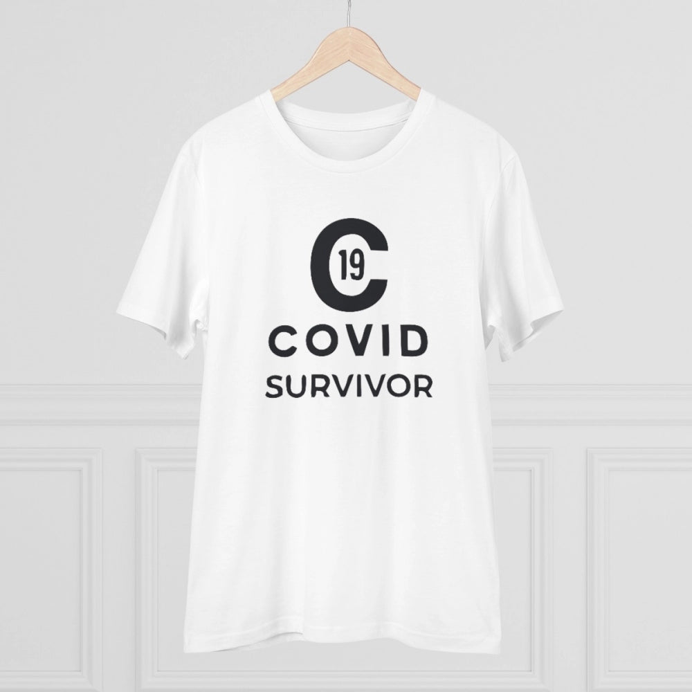 Generic Men's PC Cotton Covid 19 Survivor Printed T Shirt (Color: White, Thread Count: 180GSM)